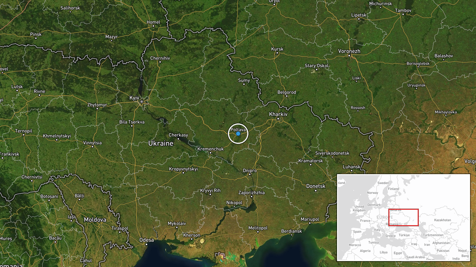 Poltava, Poltava Oblast, Ukraine — UAS Strike location map