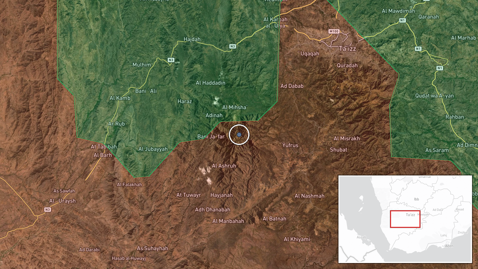 Habashi, Taiz Governorate, Yemen — Artillery location map