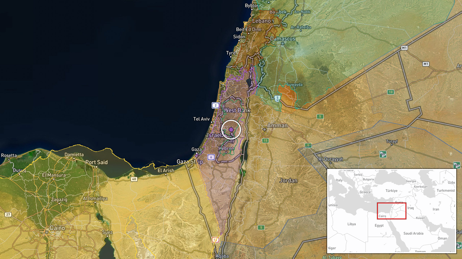West Bank, Palestinian Territories — Deployment location map