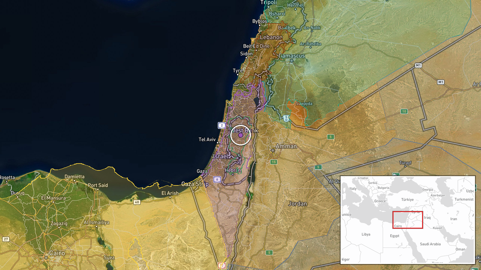 Nablus, West Bank — Security location map