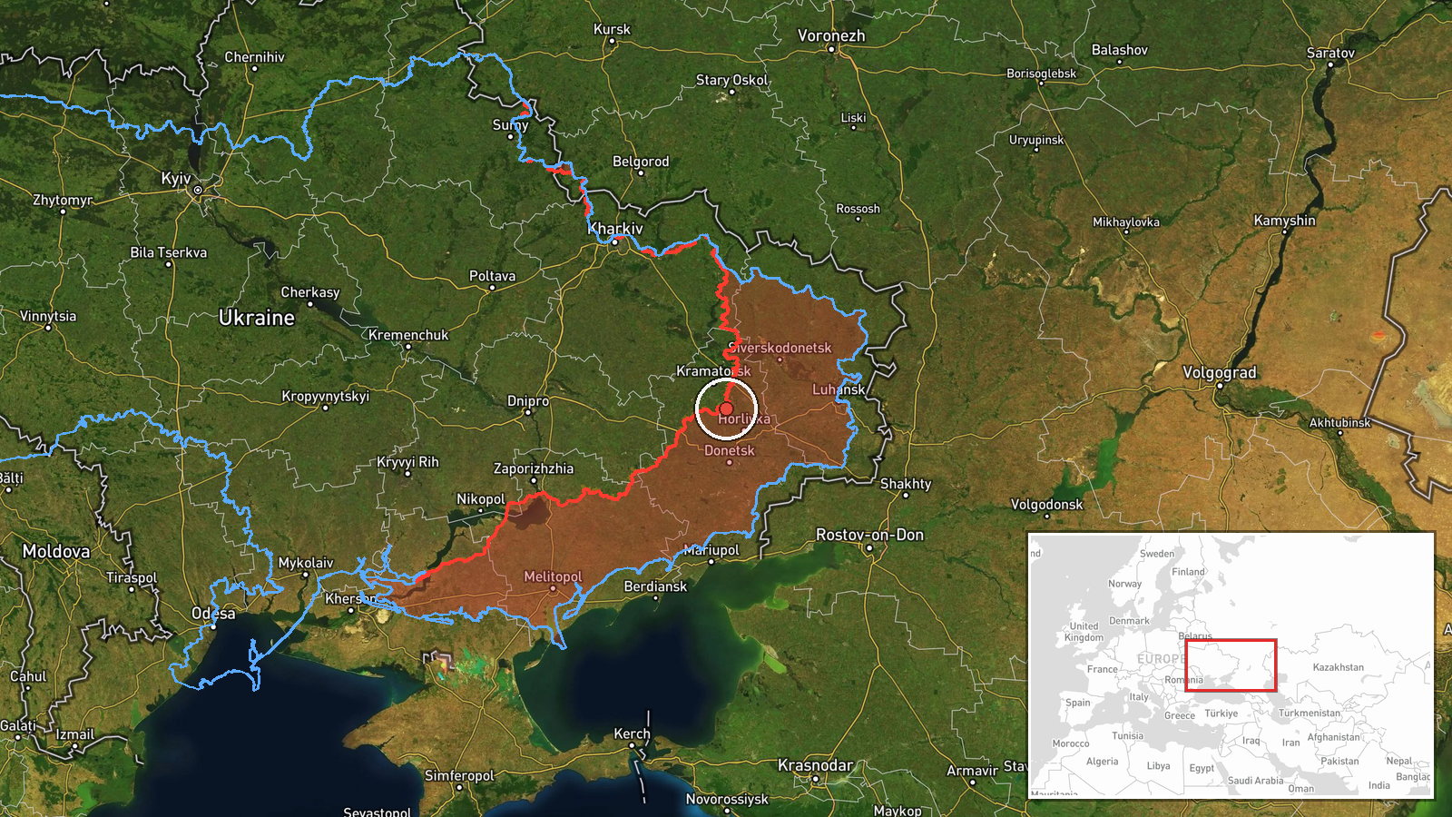 Dobropolye, Donetsk Oblast, Ukraine — Artillery location map