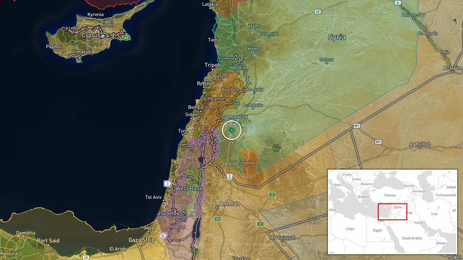 Al-Kiswah, Rif Dimashq Governorate, Syria — Security location map