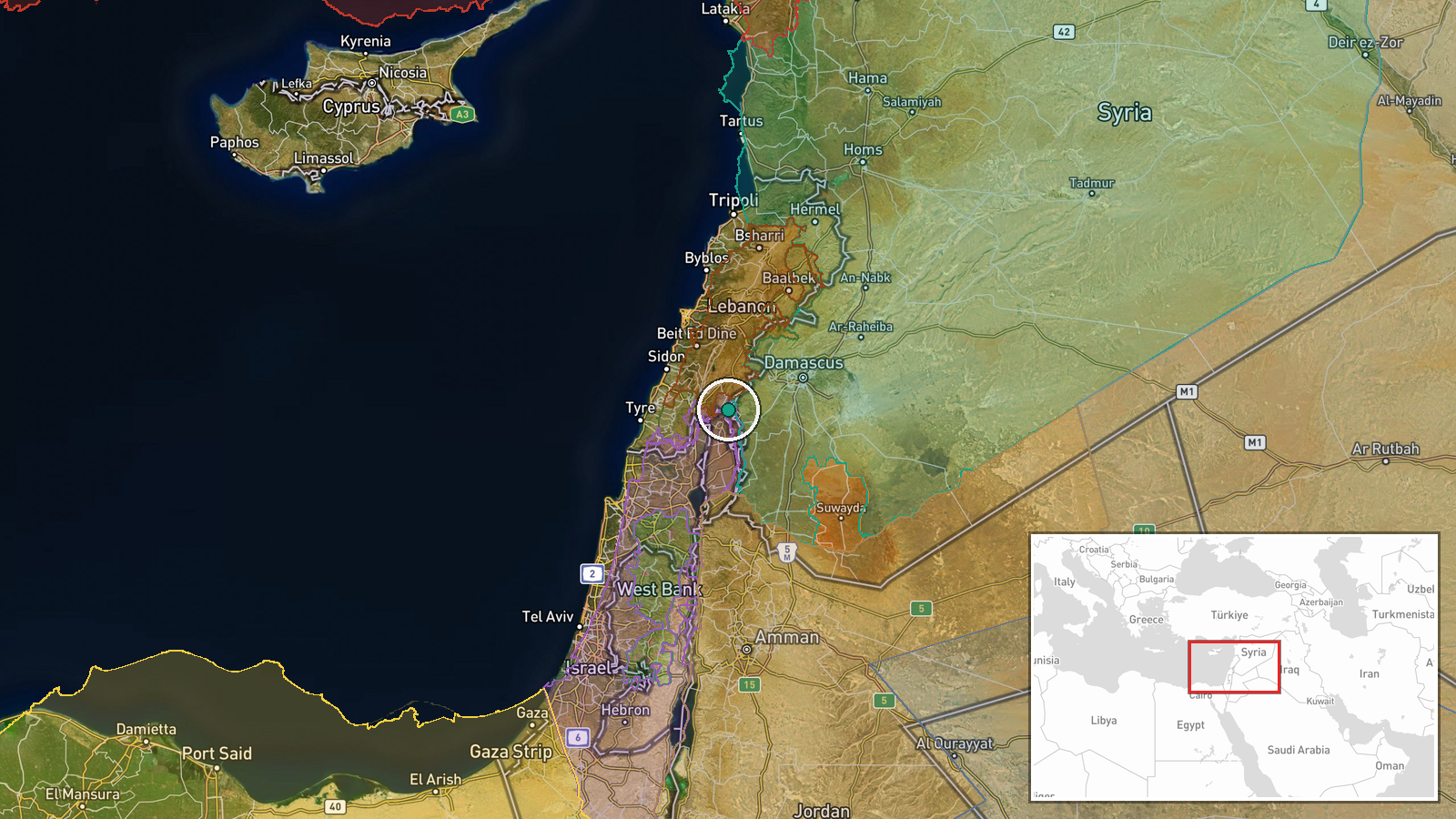 Ain al-Abed, Quneitra, Syria — Security location map