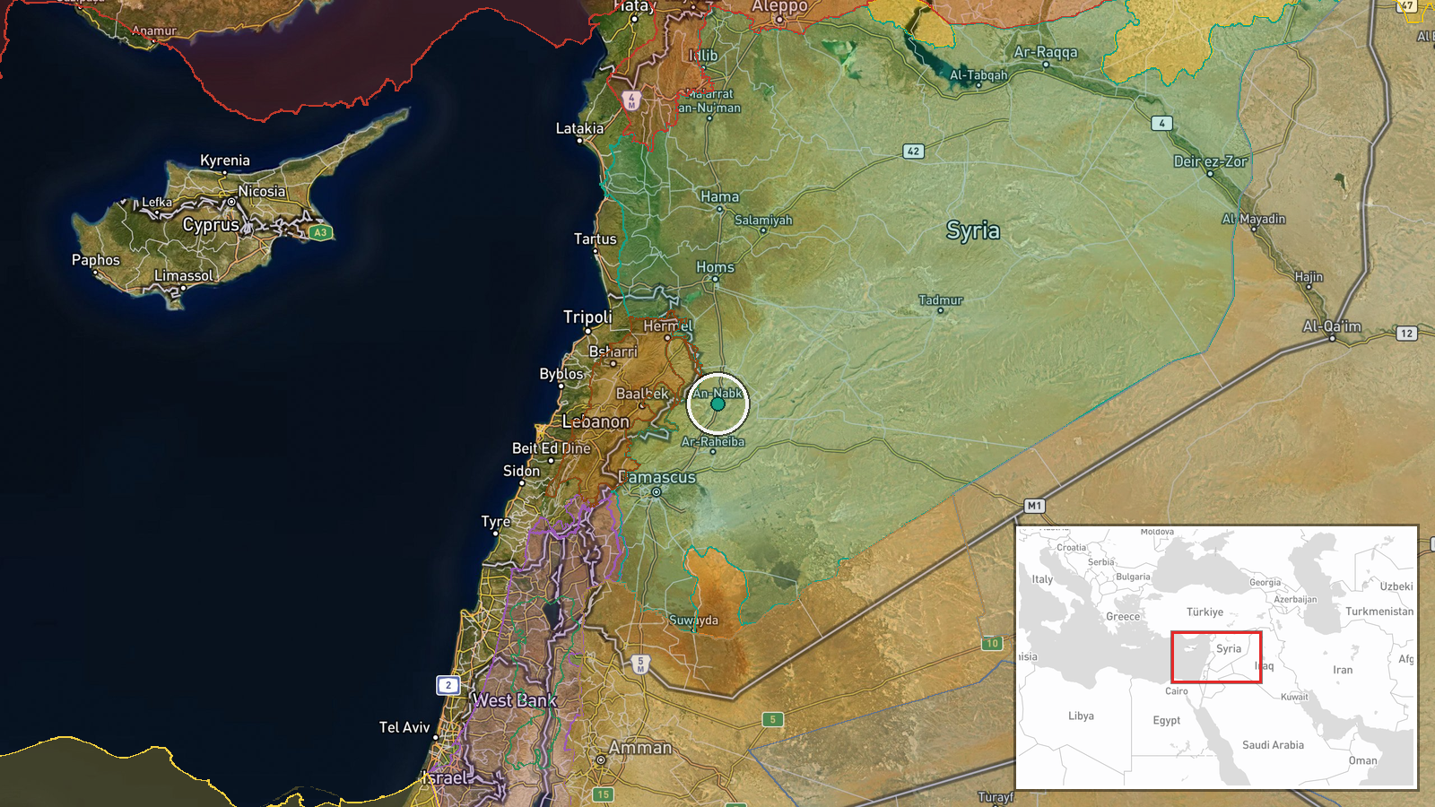 Al-Nabk, Rif Dimashq Governorate, Syria — Security location map