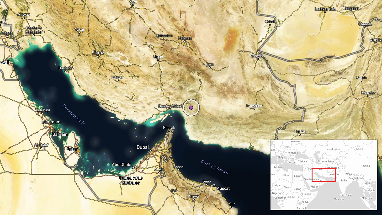 Kuhestak, Kerman Province, Iran — Airstrike location map