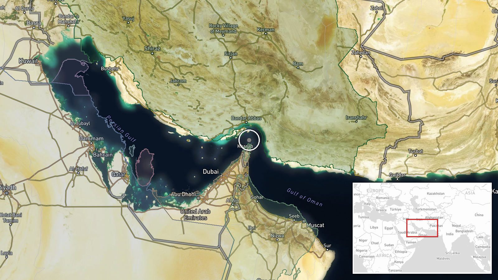Strait of Hormuz, Persian Gulf — Ballistic Missile location map
