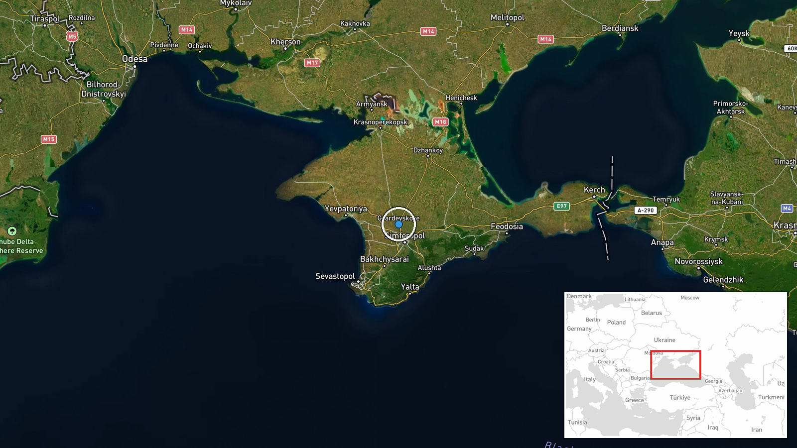 Hvardiiske, Crimea, Russia-occupied — UAS Strike location map