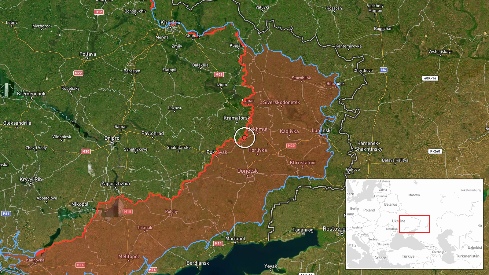 Eastern Ukraine Frontline, Multiple Sectors — Combat location map