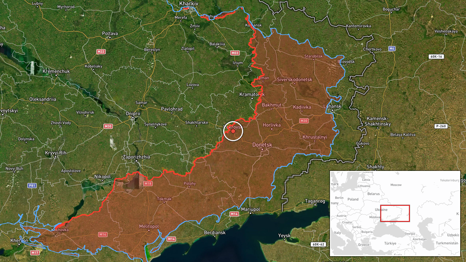 Pokrovsk, Donetsk Oblast, Ukraine — Combat location map