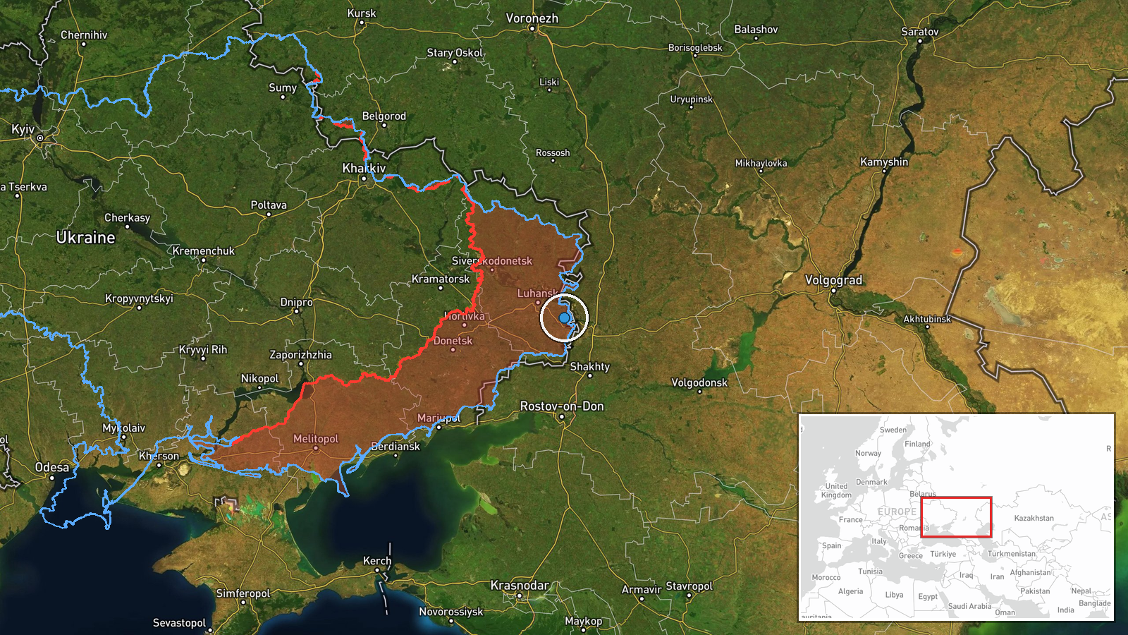 Druzhne, Luhansk Oblast, Ukraine — Report location map