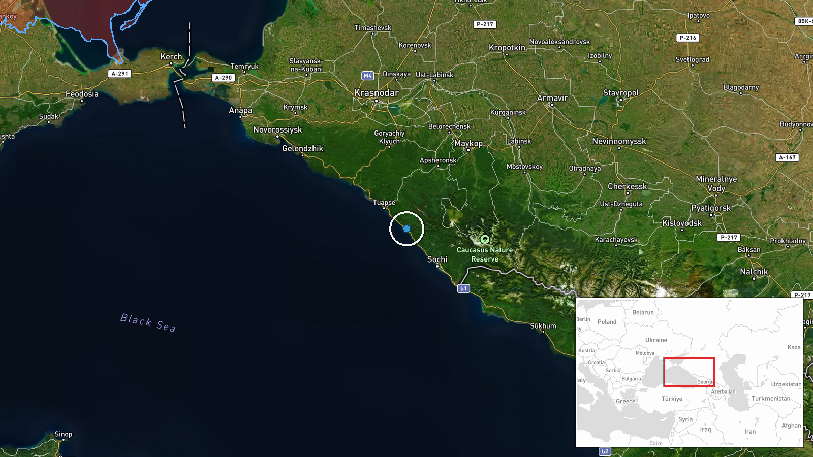 Adler, Sochi, Krasnodar Krai, Russia — UAS Strike location map
