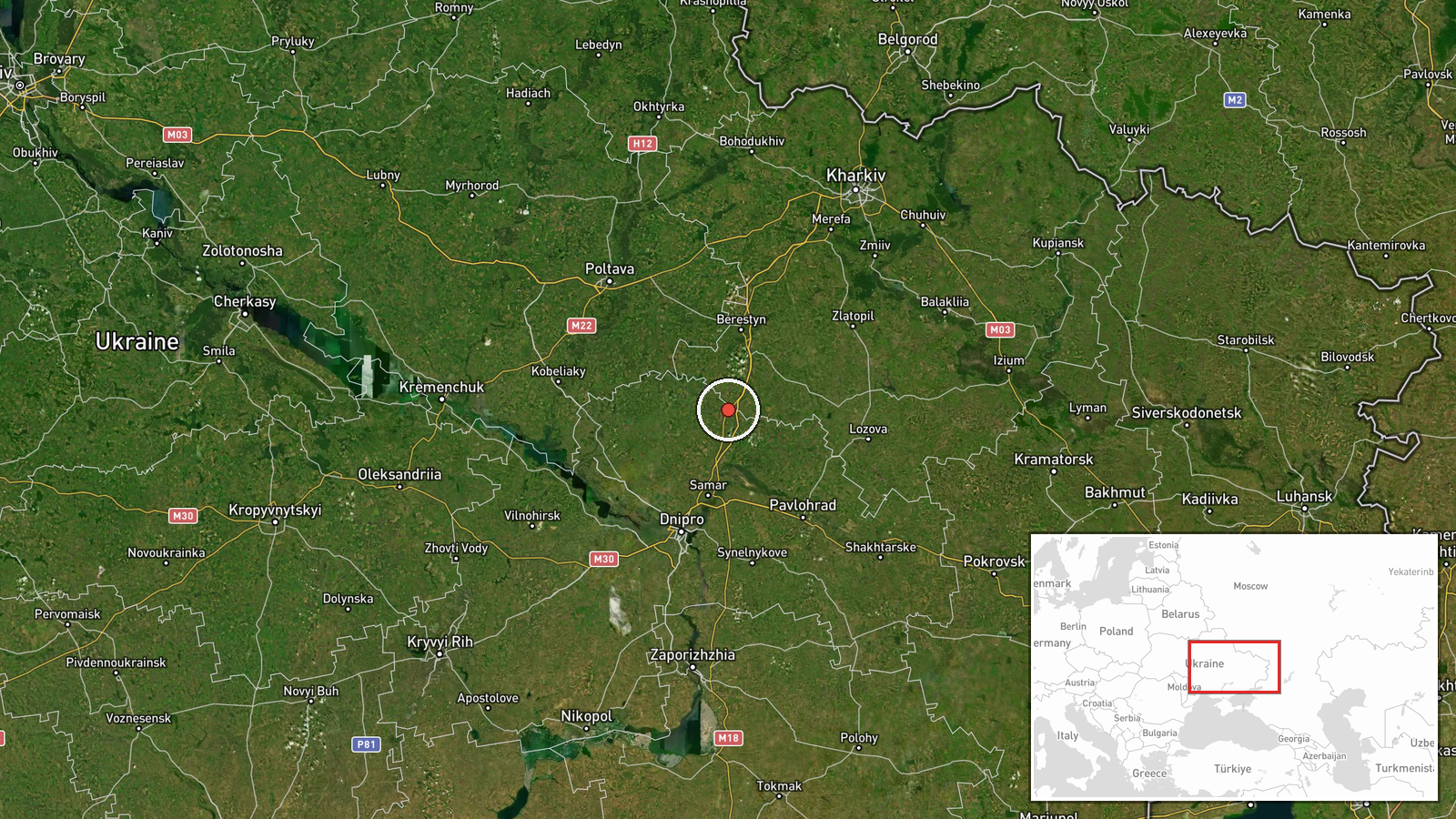Pereshchepyne, Dnipropetrovsk Oblast, Ukraine — Drone Transit location map