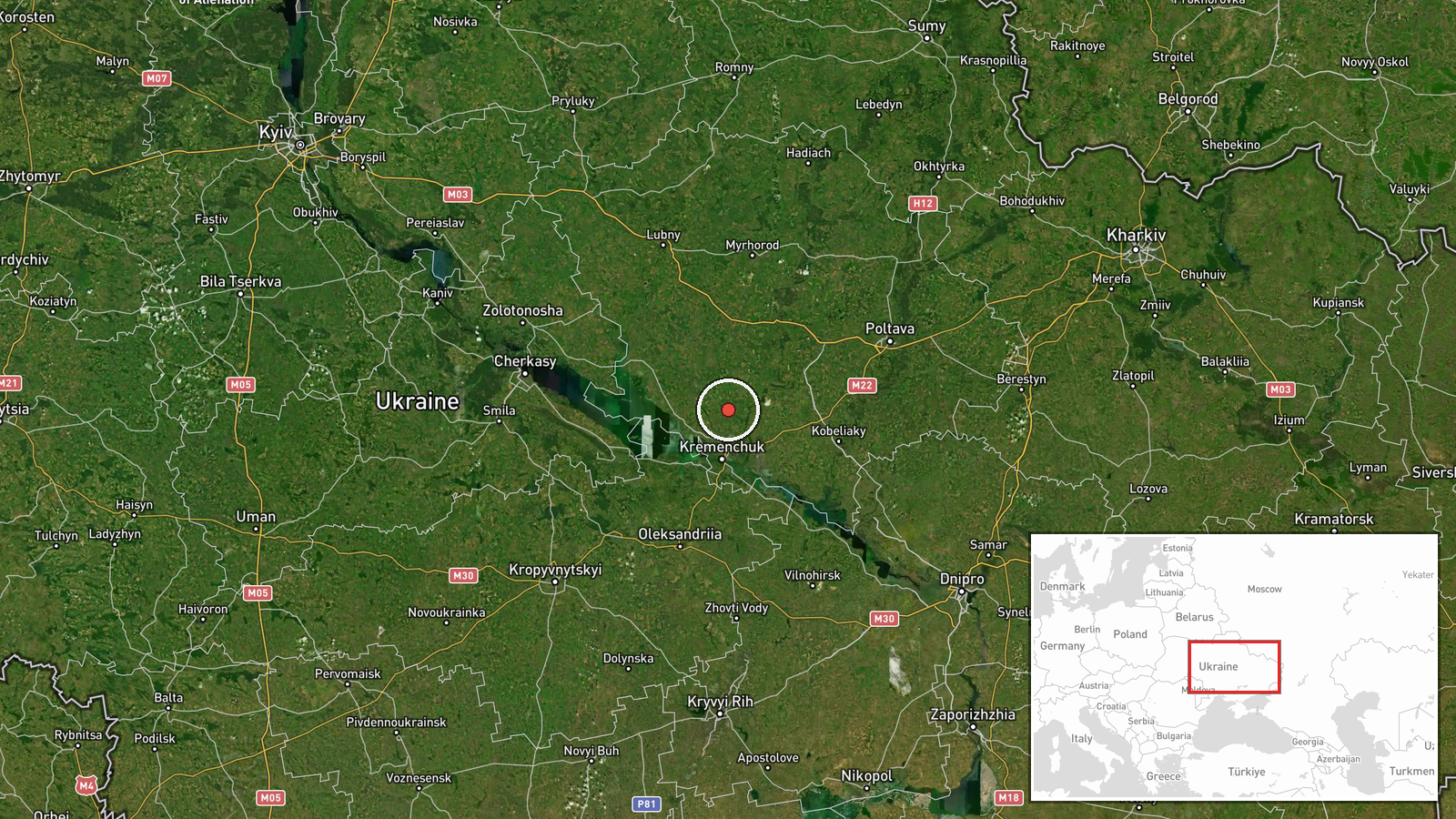 En route: Poltava Oblast → Kyiv Oblast, Ukraine — Drone Transit location map