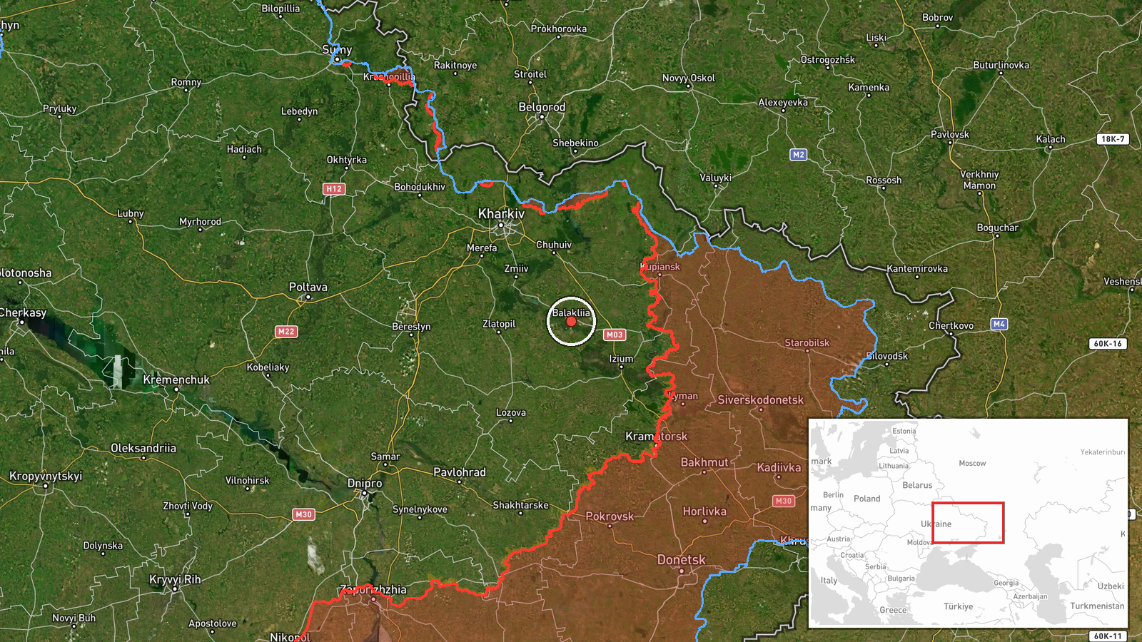 Balakliia, Kharkiv Oblast, Ukraine — Drone Transit location map