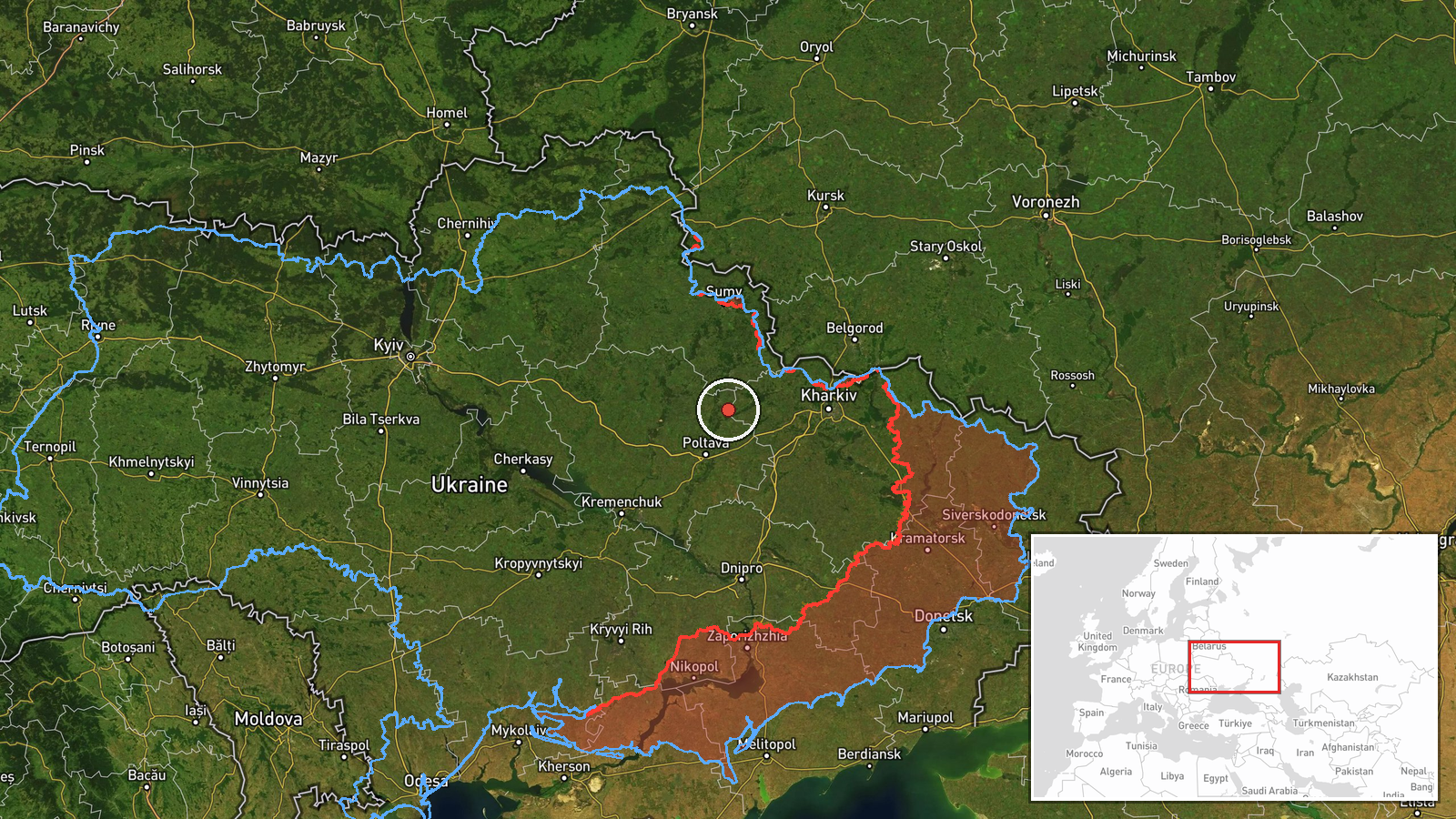 Kyiv Oblast and Kharkiv Oblast, Ukraine — Drone Transit location map