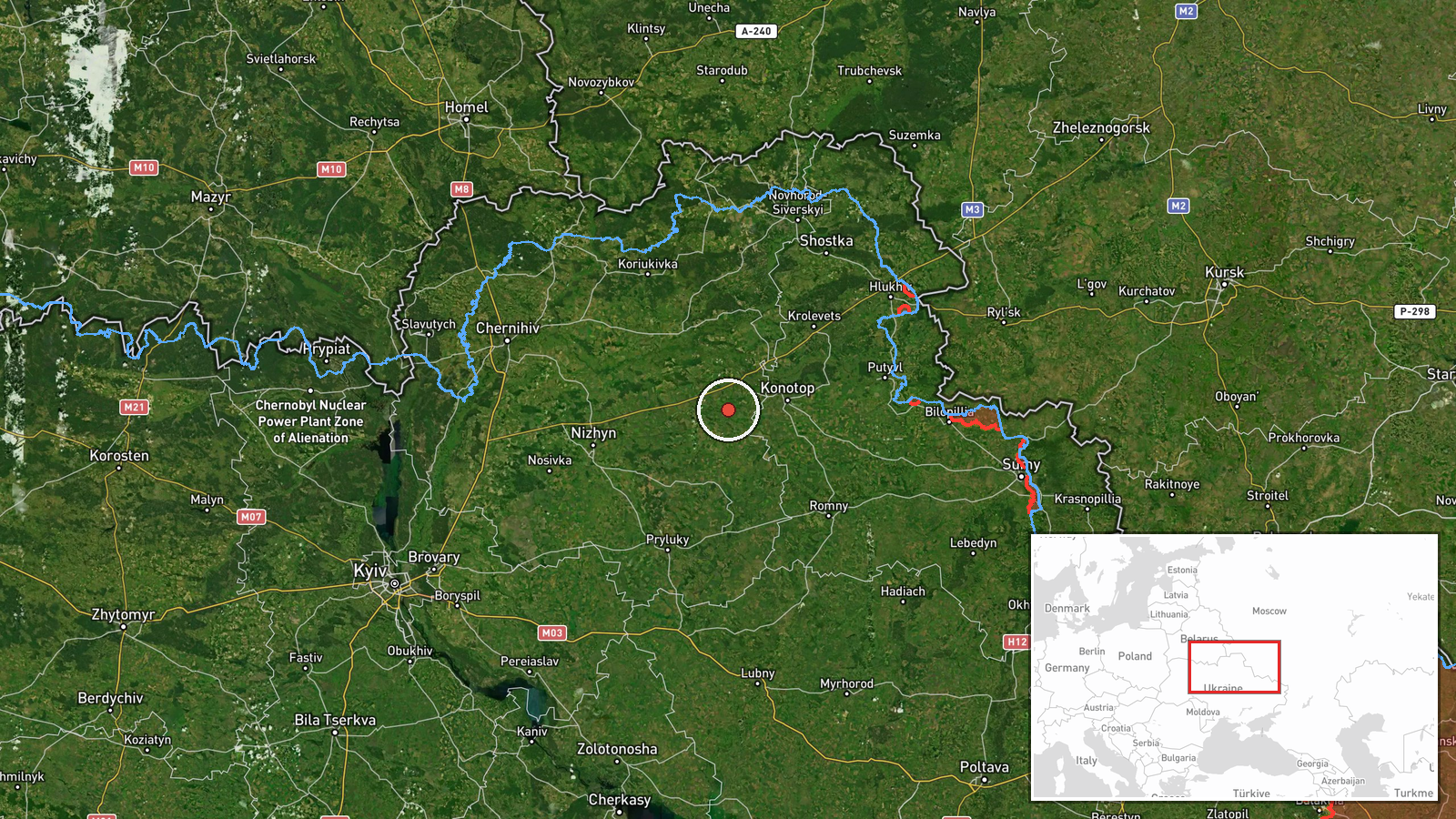 Sumy-Chernihiv Border Region, Ukraine — Cruise Missile location map