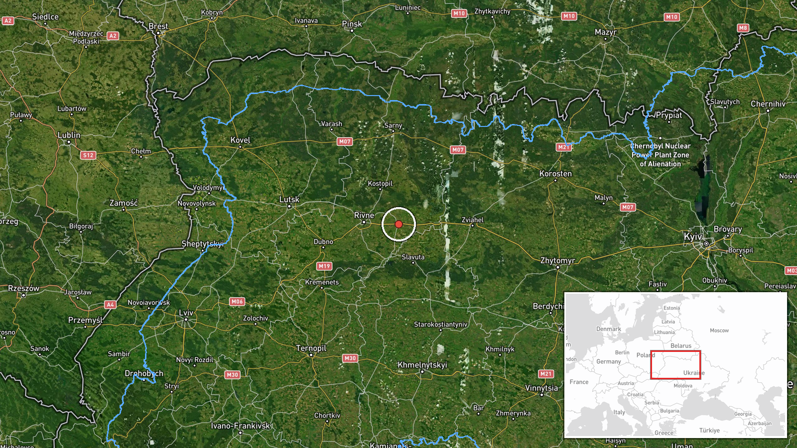 Hoshcha, Rivne Oblast, Ukraine — Drone Transit location map