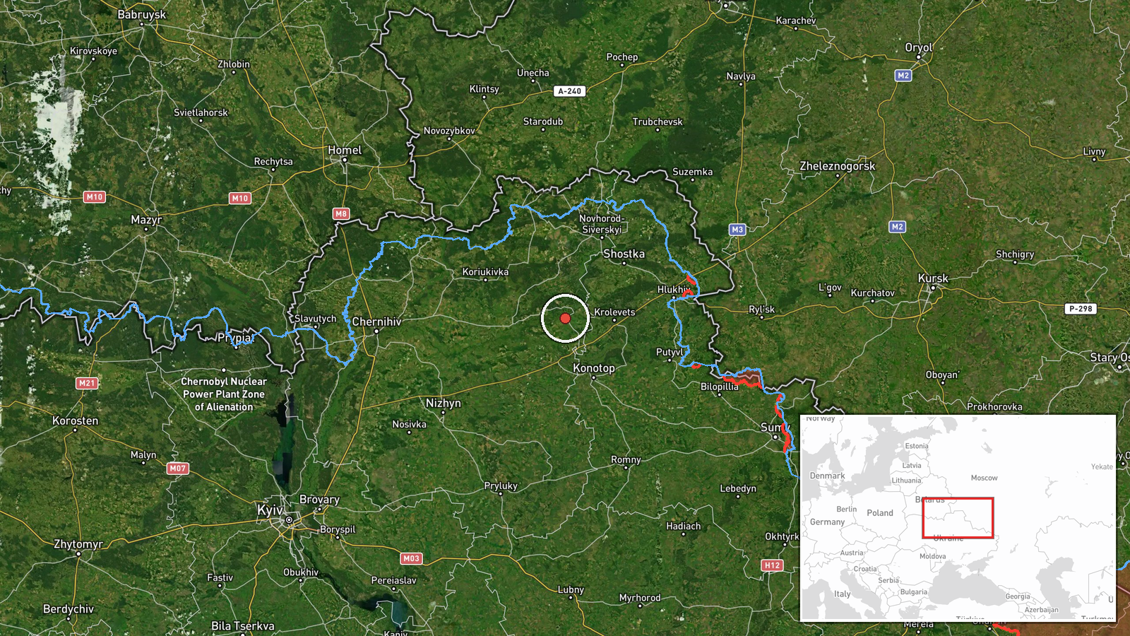 Korop, Chernihiv Oblast, Ukraine — Drone Transit location map