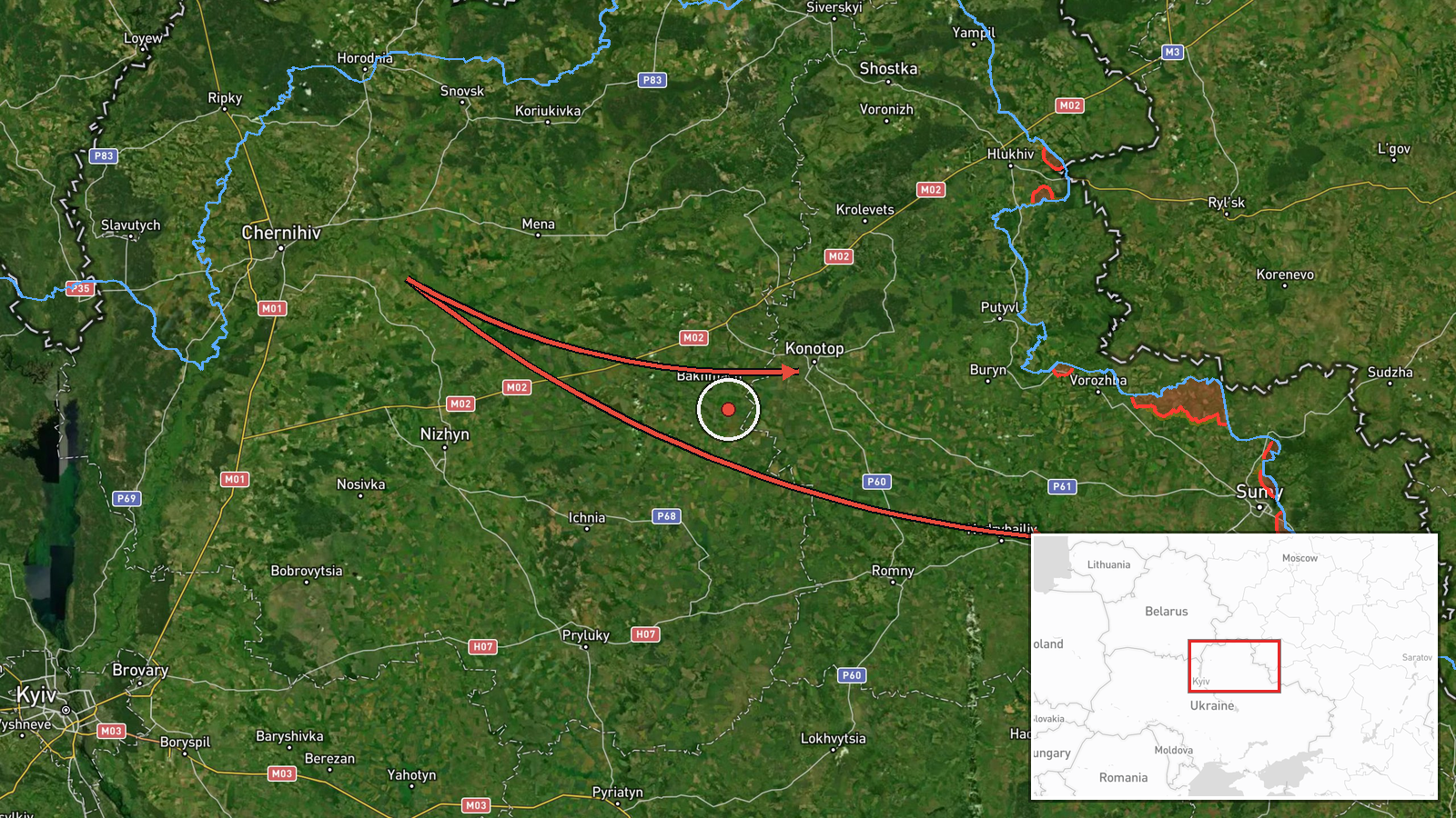 Korolevets, Sumy Oblast, Ukraine — Drone Transit location map