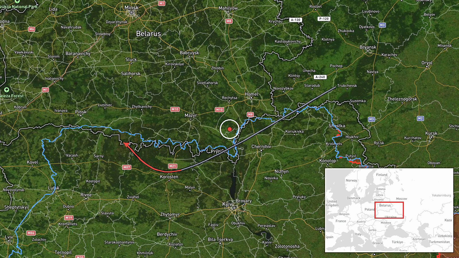 Korosten, Zhytomyr Oblast, Ukraine — Drone Transit location map