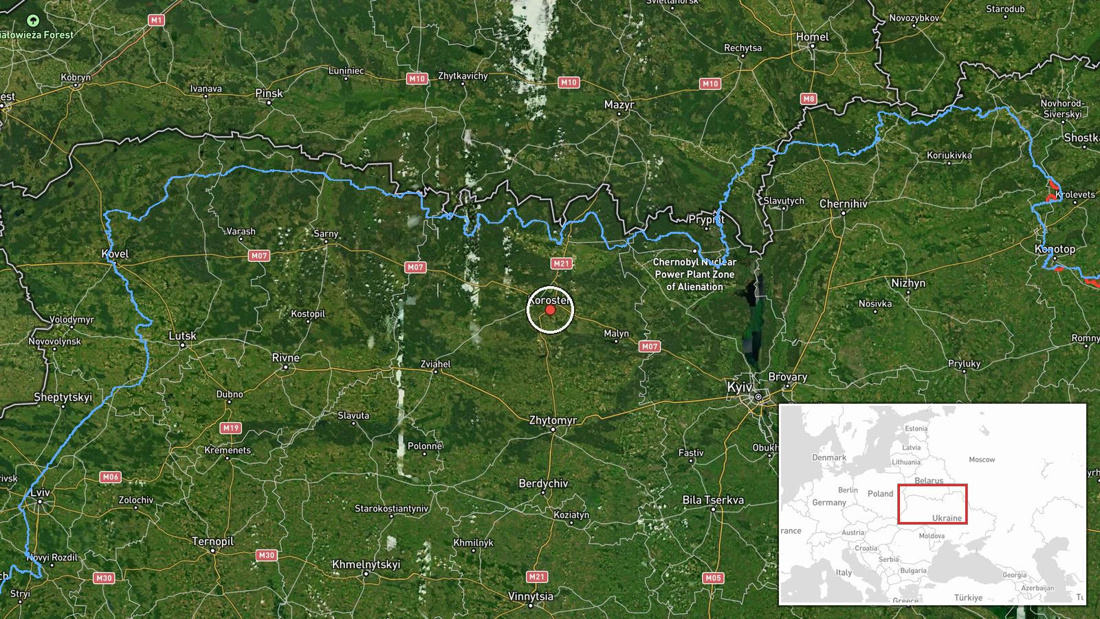 Korosten, Zhytomyr Oblast, Ukraine — Drone Transit location map