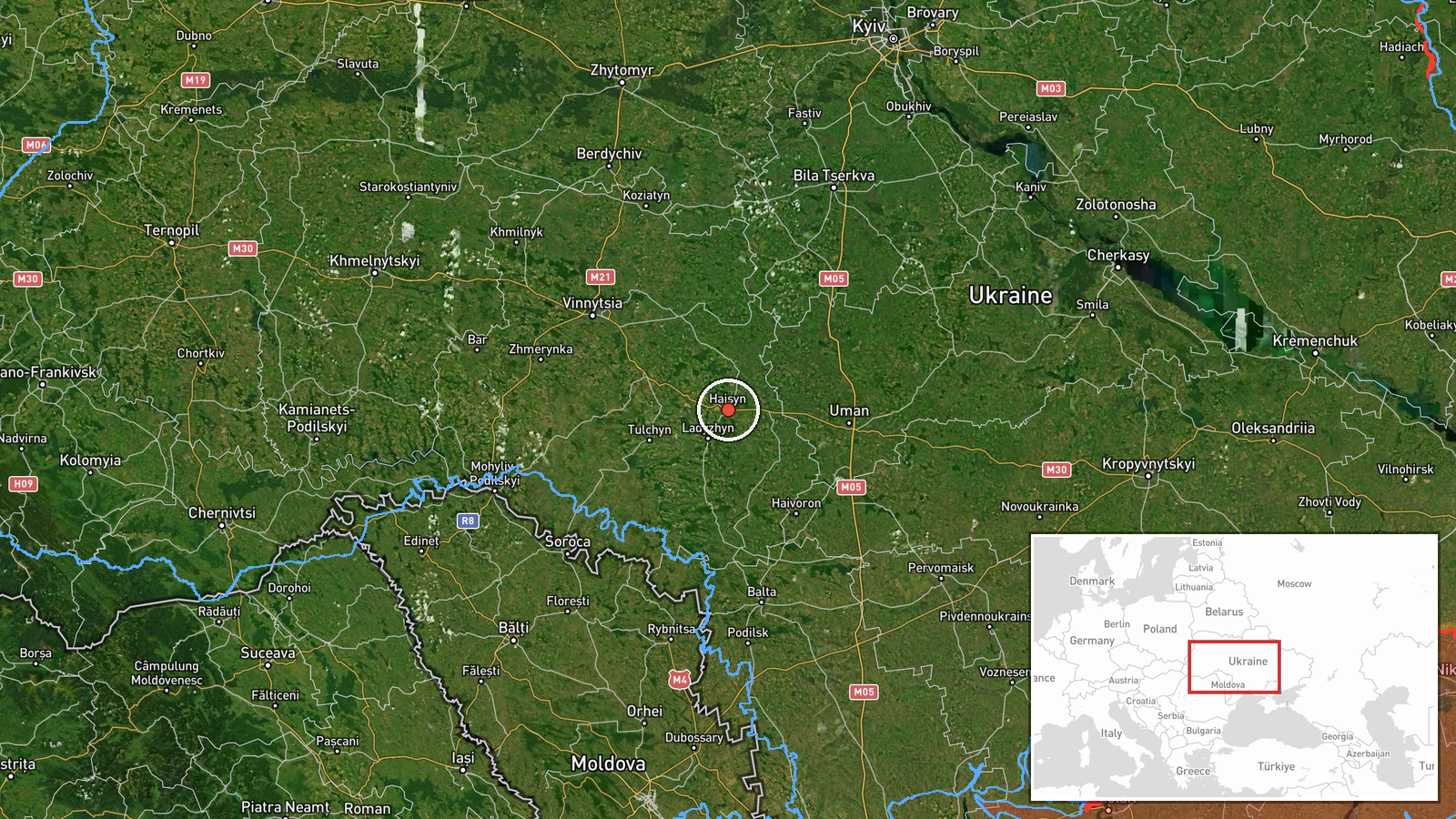 Haysin, Vinnytsia Oblast, Ukraine — Drone Transit location map