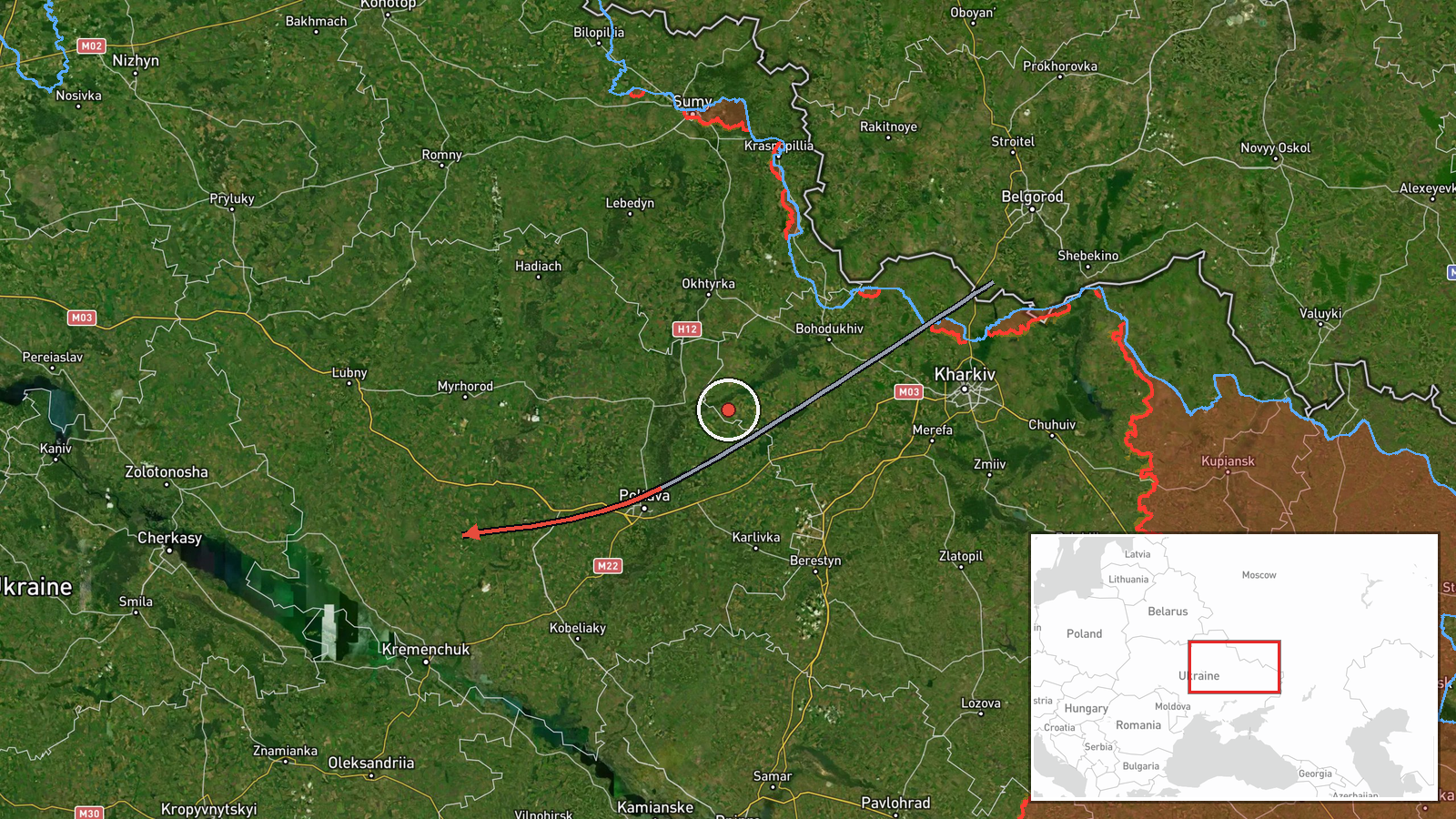 Hlobyne, Poltava Oblast, Ukraine — Drone Transit location map