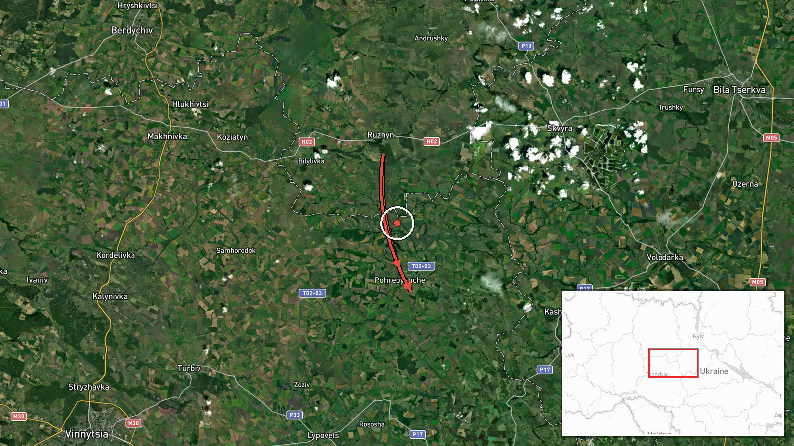 Pohrebysche, Vinnytsia Oblast, Ukraine — Drone Transit location map
