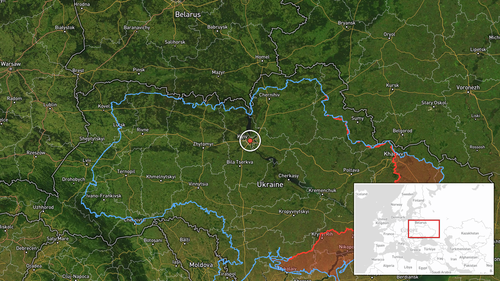 Central Kyiv, Kyiv, Ukraine — Explosion location map