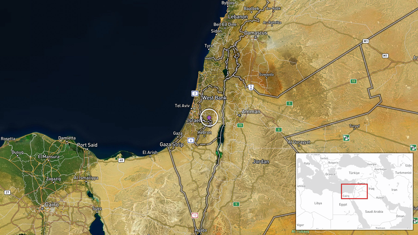 Ramallah, West Bank, Palestinian Territories — Security location map