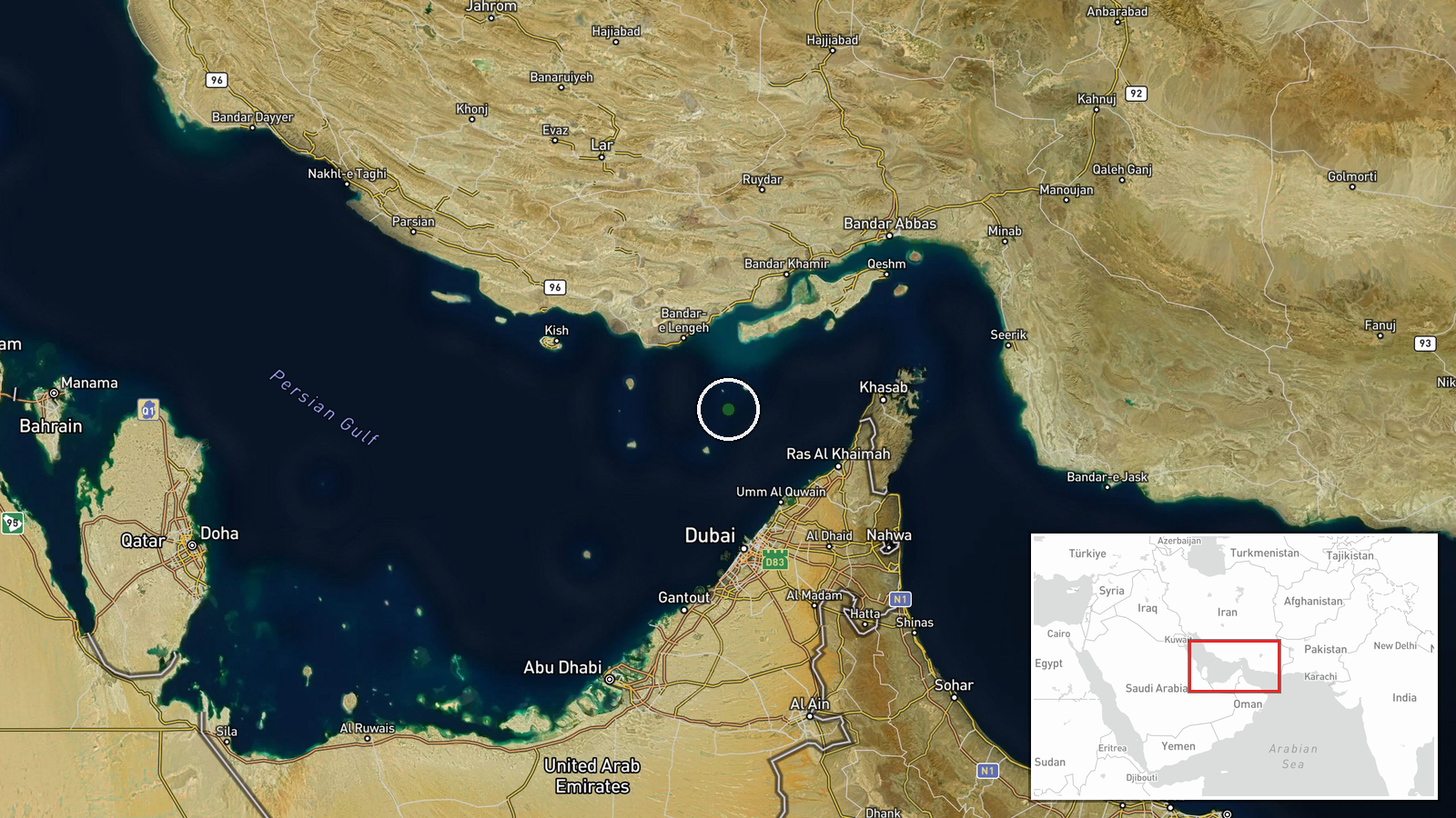 Persian Gulf, Iran — Ballistic Missile location map