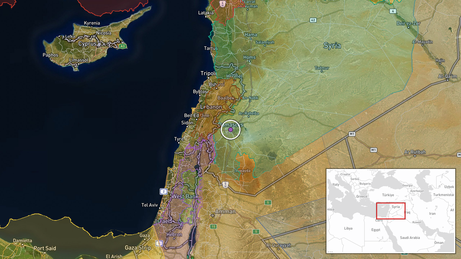 Damascus, Syria — Airstrike location map