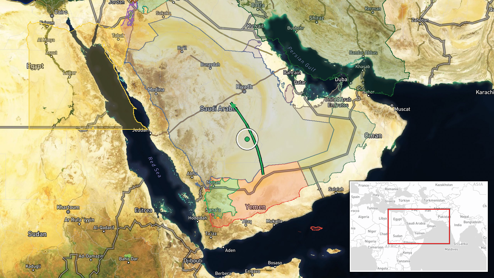 Northern Saudi Arabia, Saudi Arabia — Ballistic Missile location map