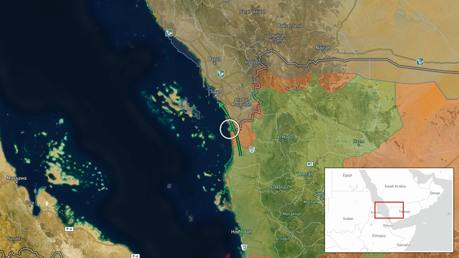 Jizan, Asir Province, Saudi Arabia — Ballistic Missile location map