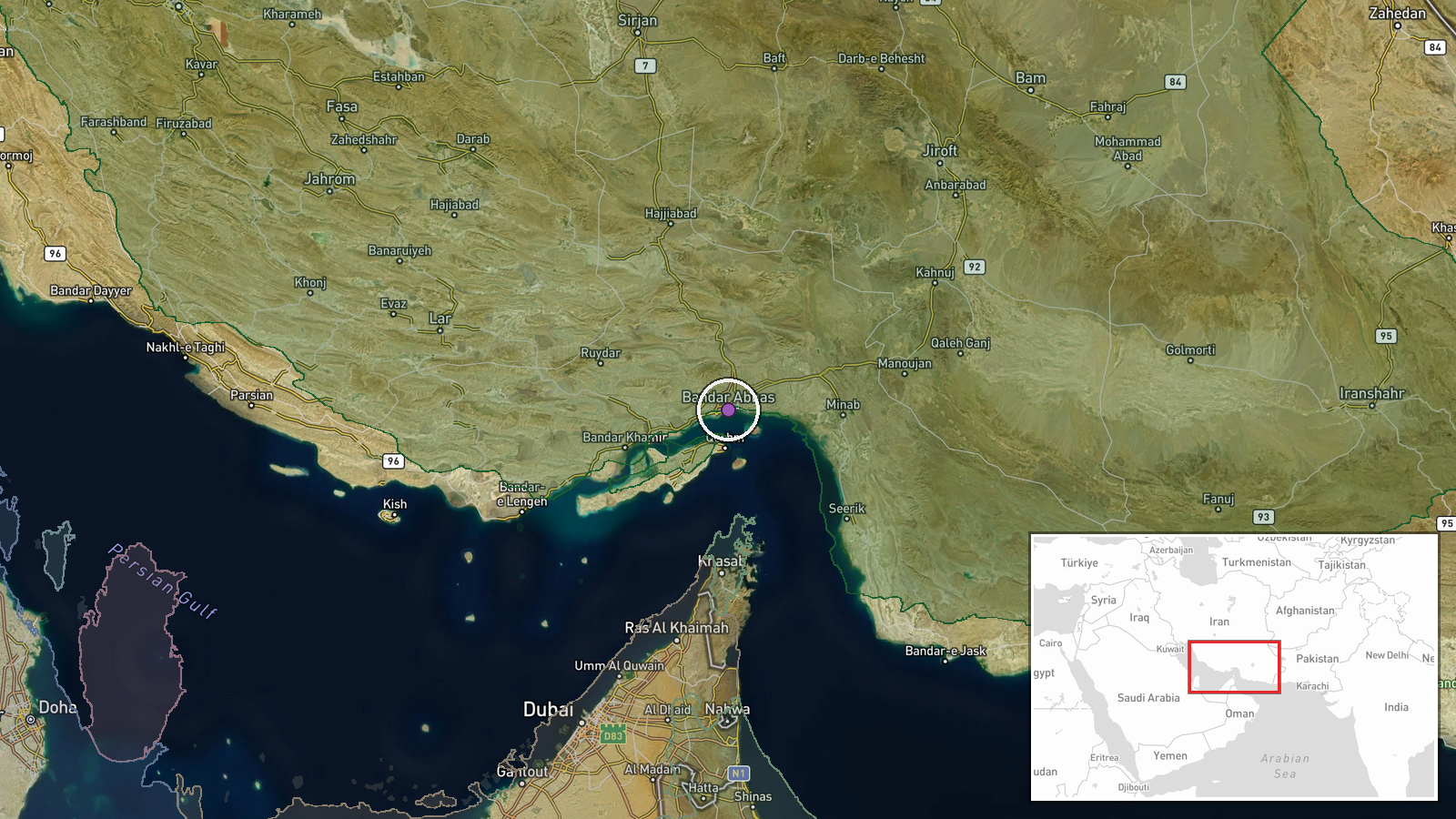 Bandar Abbas, Hormozgan Province, Iran — Drone Shootdown location map