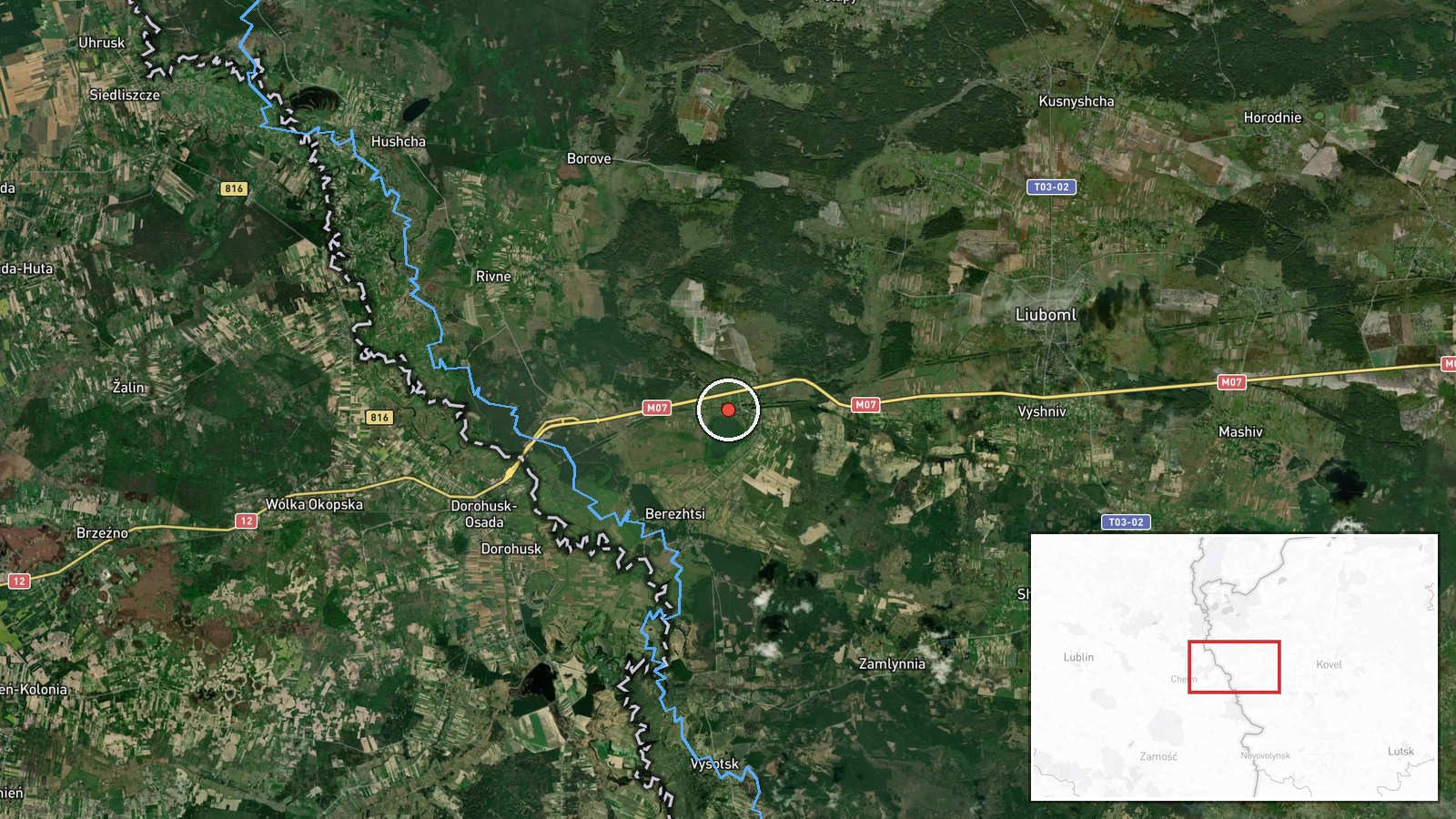 Near Yahodyn border crossing, Volyn Oblast, Ukraine — UAS Strike location map