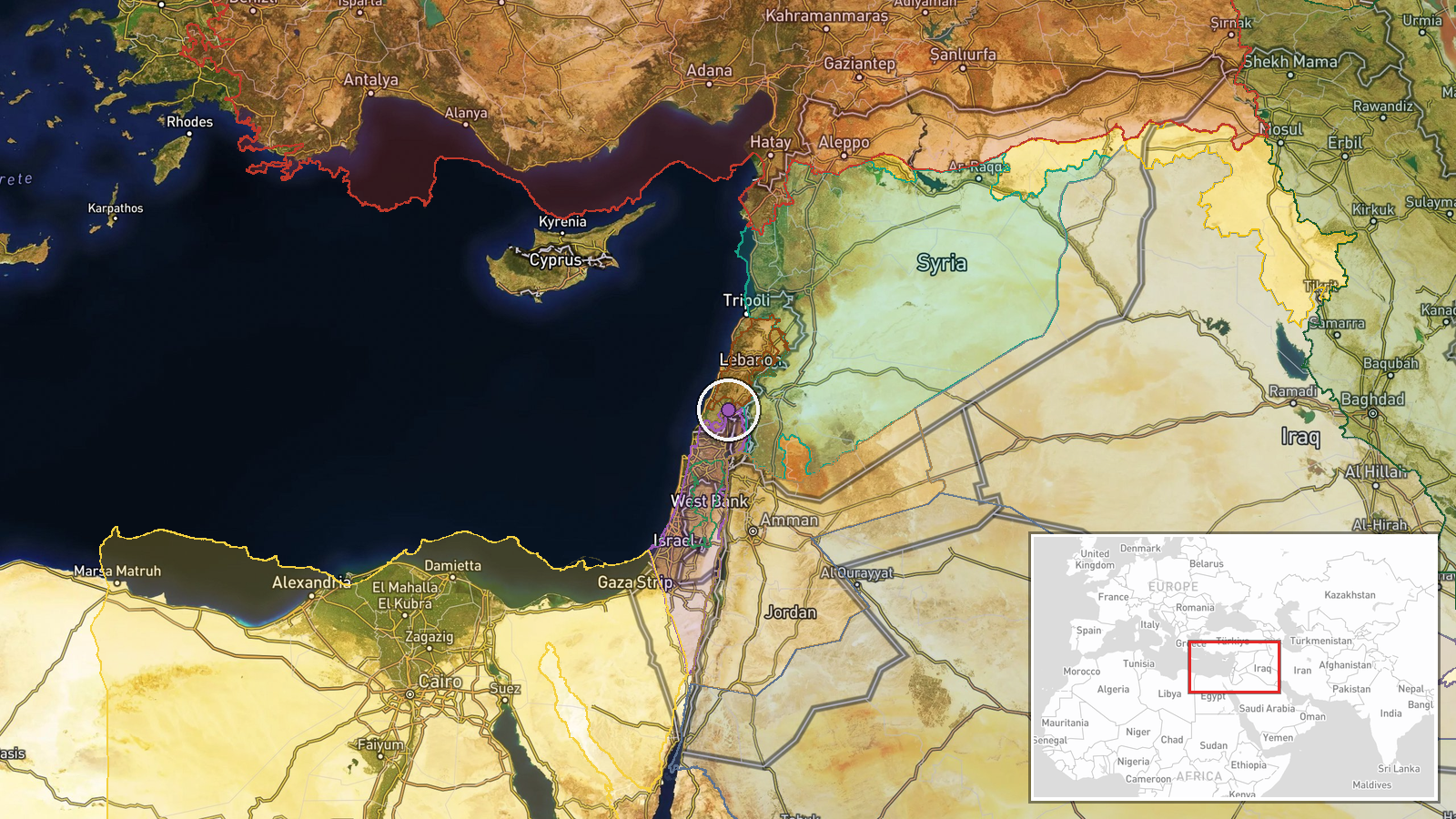Southern Lebanon and Gaza Strip — Report location map