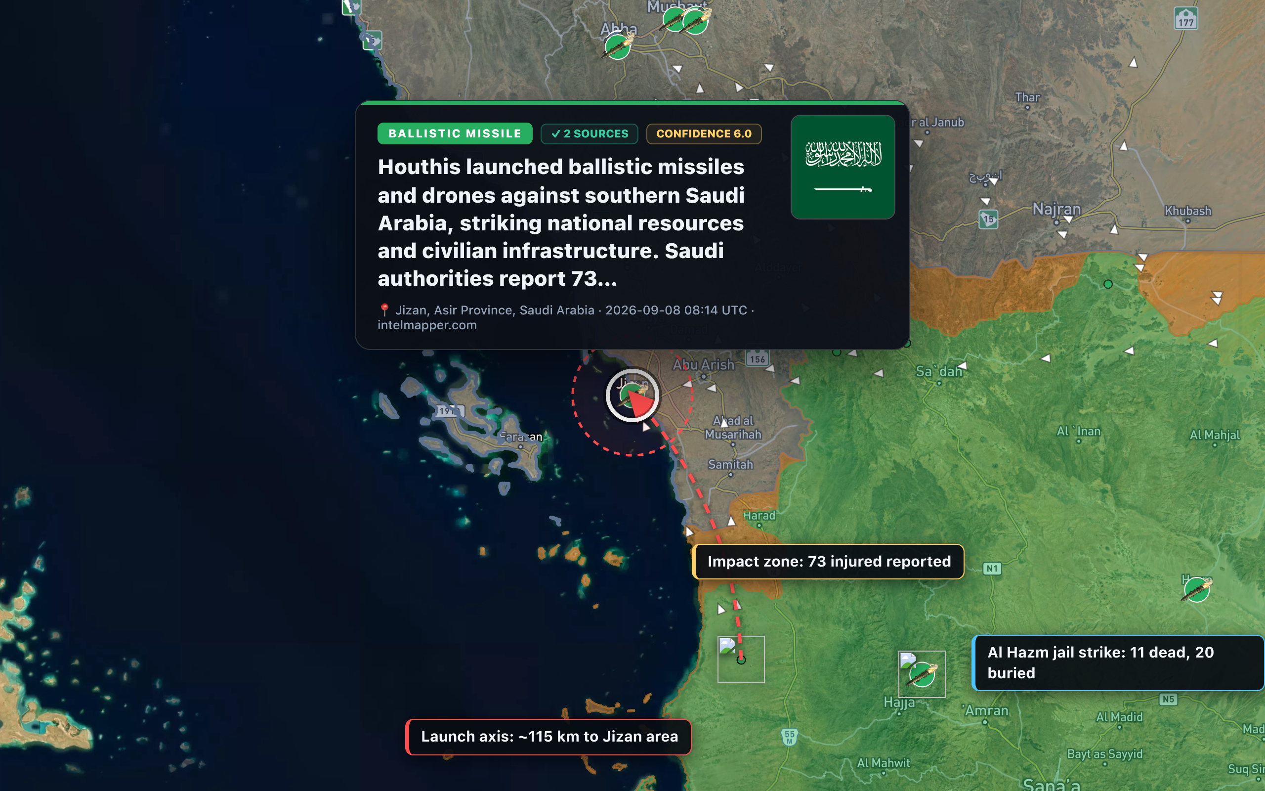 Jizan, Asir Province, Saudi Arabia — annotated map