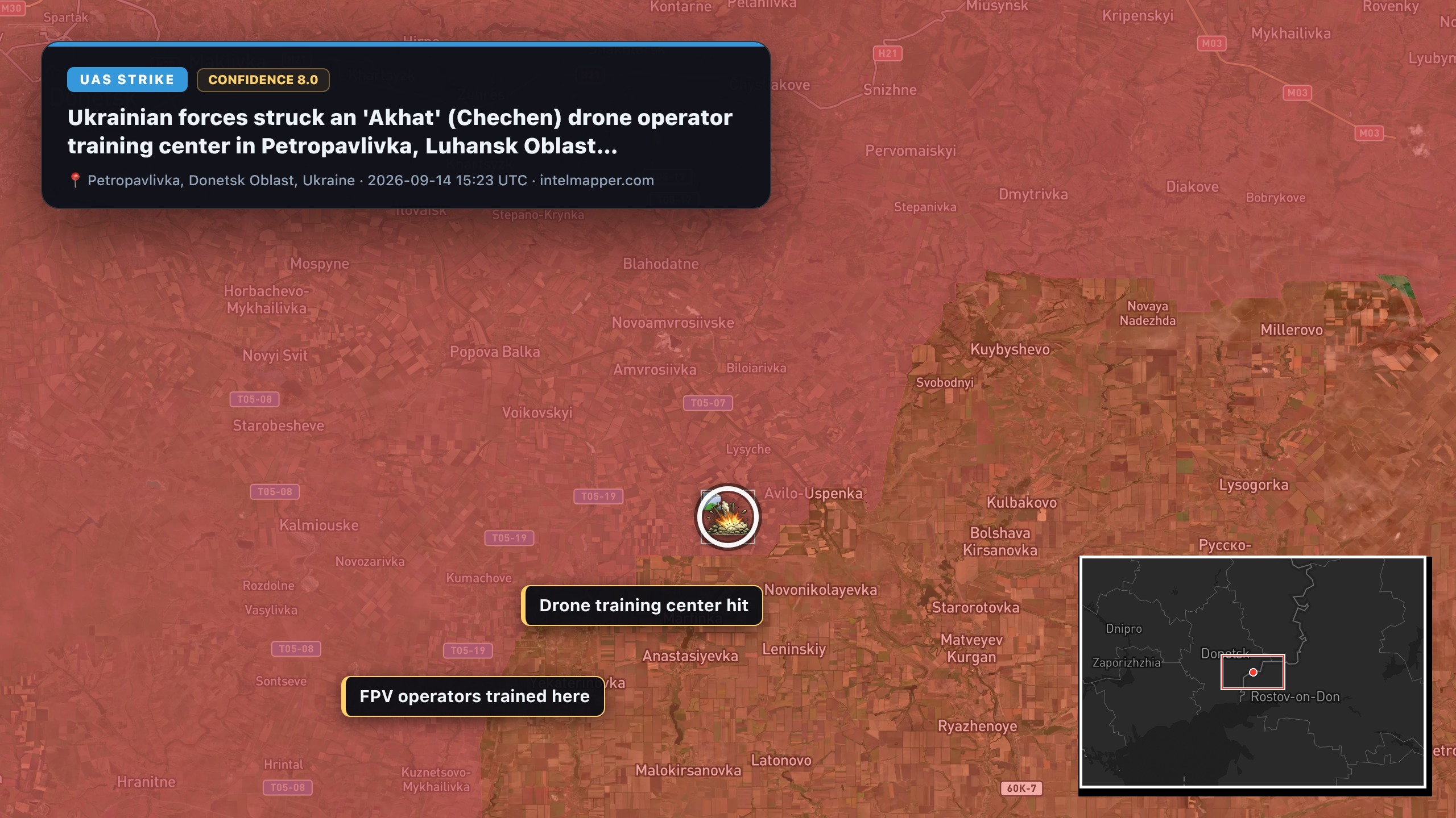 Petropavlivka, Donetsk Oblast, Ukraine — annotated map