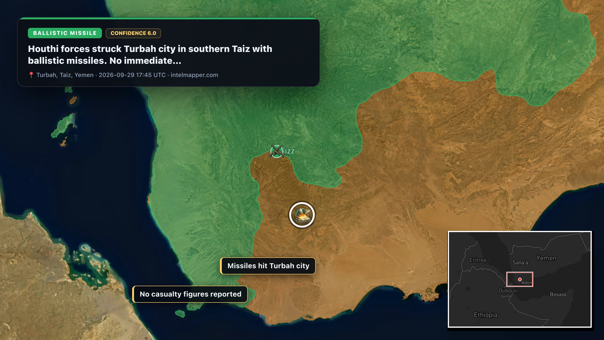 Turbah, Taiz, Yemen — annotated map